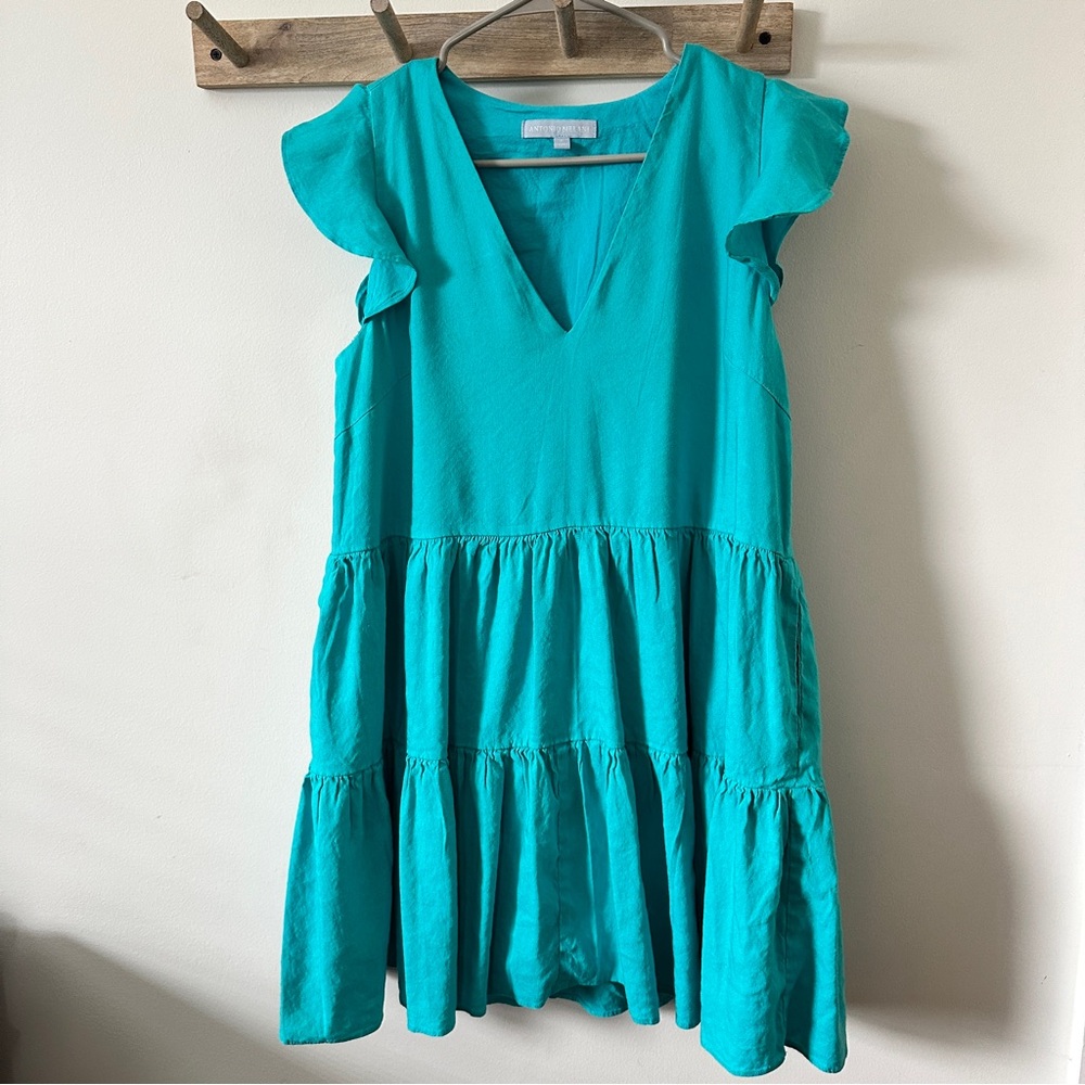 ANTONIO MELANI | Women’s Teal Tiered Flutter-Sleeve' Dress size Small